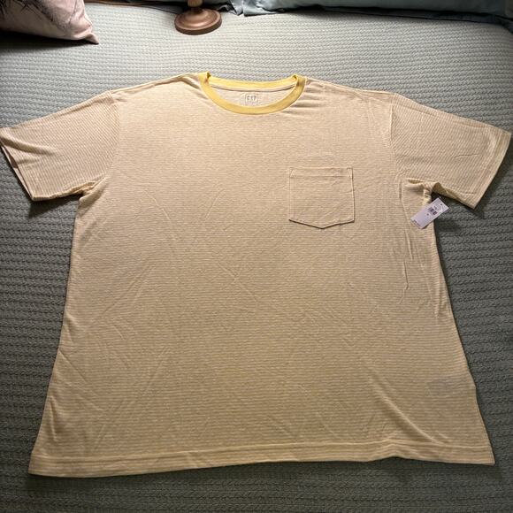 GAP Tee T-Shirt Men's XL Relaxed 56% Linen Blend Yellow White Stripes - Picture 1 of 5